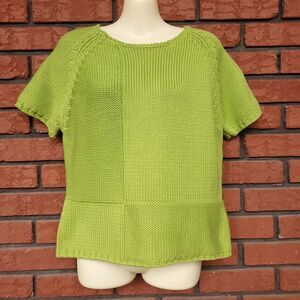 Vintage Short Sleeve Sweater Sz L Green 100% Cotton Chunky Boxy NEW w/ FLAWS